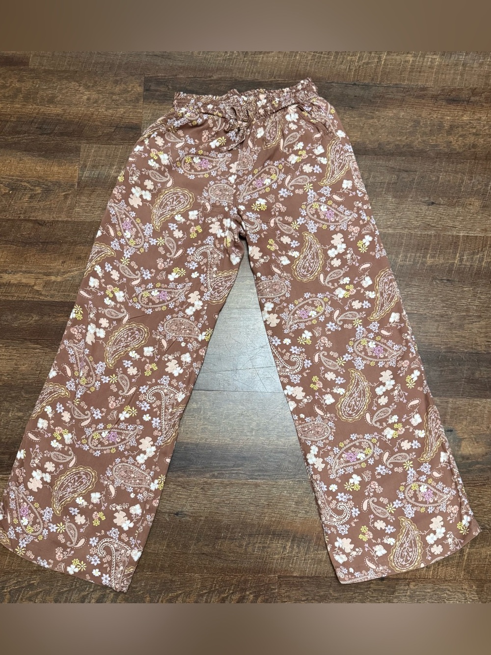 SO Goods For Life Paisley Floral Wide Leg Pants Small Boho High Rise Rayon
